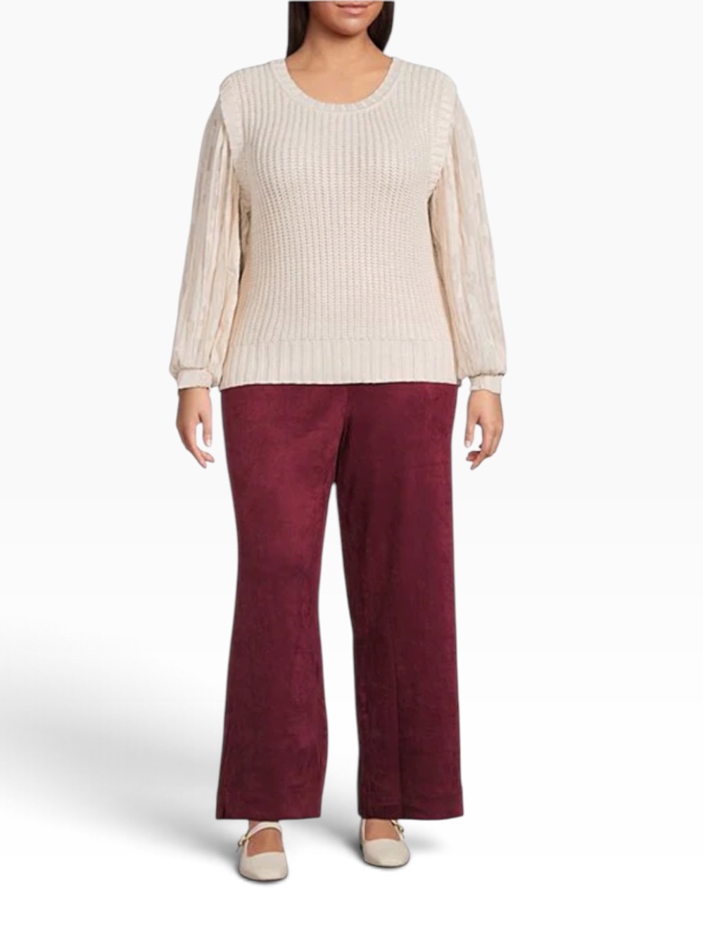 Skies Are Blue Plus Burgundy Suede High Waist Patch Pocket Wide Leg Pants NEW